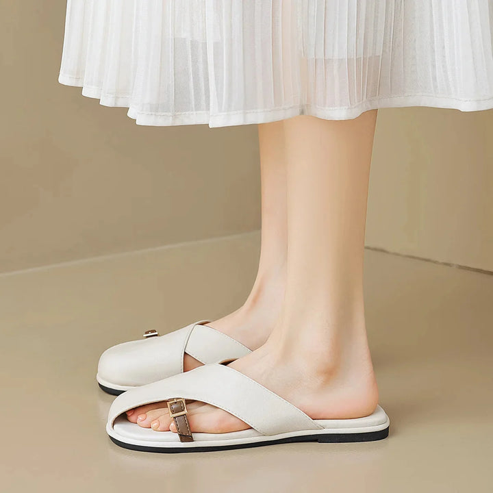 Dame Klassiske Slip-on Sandaler med Tå-ring og Spænde