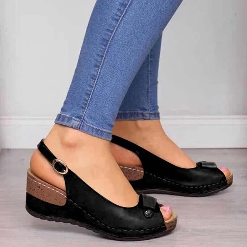 Dame Klassiske Slingback Sandaler med Sløjfedetalje og Spænde