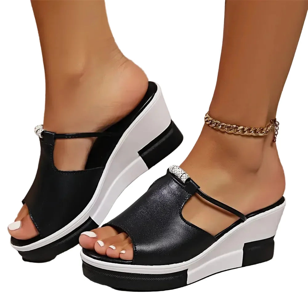 Dame Casual Slip-on Mules med Kontrastsål og Åben Tå